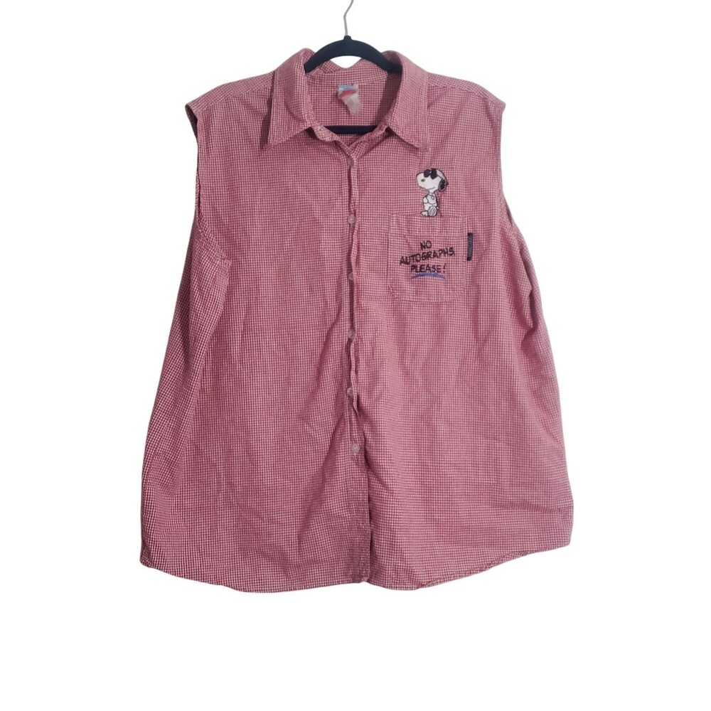 Vintage Peanuts Snoopy No‎ Autographs Please Womens Sleeveless Shirt Red Gingham